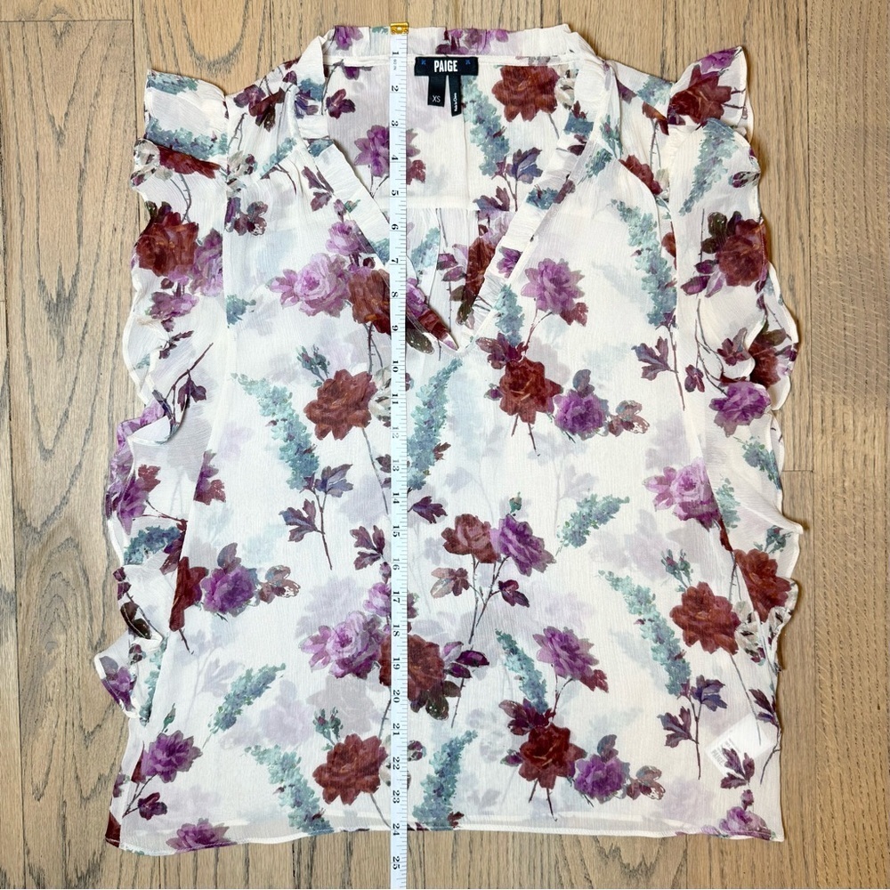 Paige Women’s Genie Floral Ruffle Sleeve Silk Sheer Blouse Top Size X-Small - Picture 8 of 14